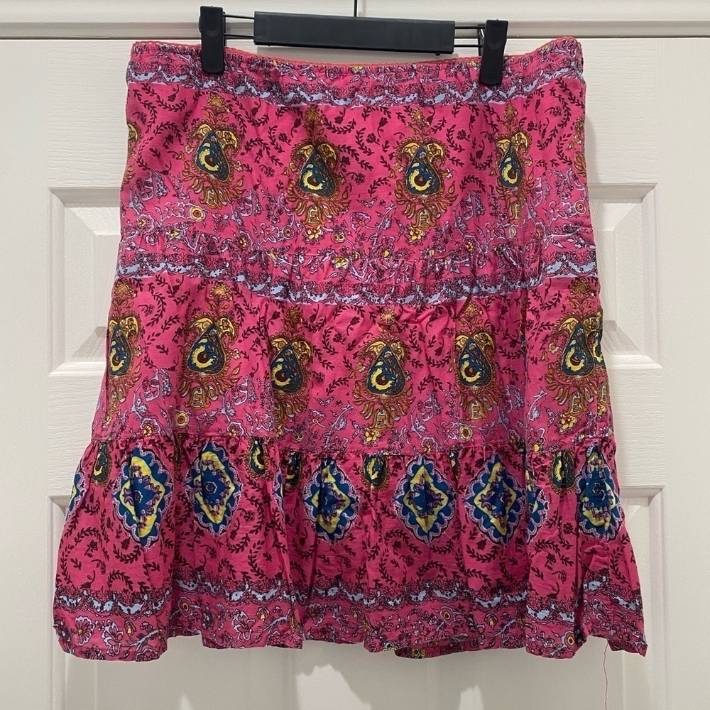 Raviya Pink Tiered Skirt, Intricate Pattern Colorful Lightweight Medium